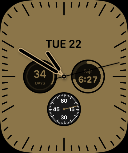 The user-arranged gold analog face with Rhythm and Next Prayer
